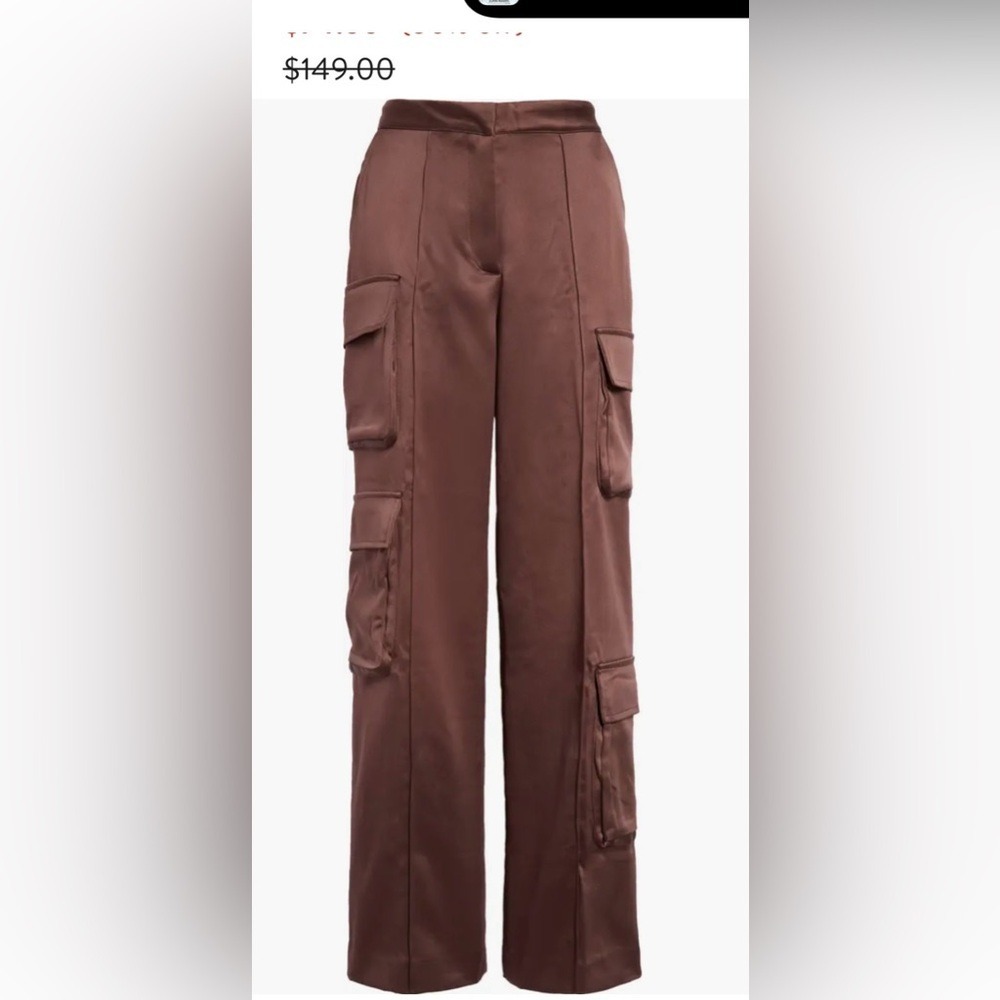 House of CB Chocolate Brown Satin Wide Leg Cargo Pants Size S/Long Party Y2K